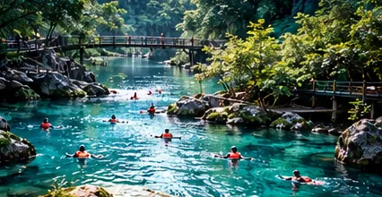 Dòng suối nước xanh giữa rừng